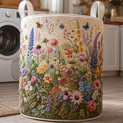 Wildflower Quilted Laundry Basket: Blossom Floral Clothes Hamper, Gift For Mom