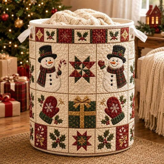 Christmas Quilted Laundry Basket, Christmas Snowman Hamper, Holiday Storage Basket, Xmas Laundry Room Decor, Blanket Organizer, Winter Decor