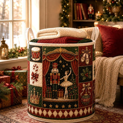 Christmas Quilted Laundry Basket, Nutcracker Christmas Hamper, Ballet Storage Basket, Holiday Laundry Room Decor, Xmas Blanket Organizer
