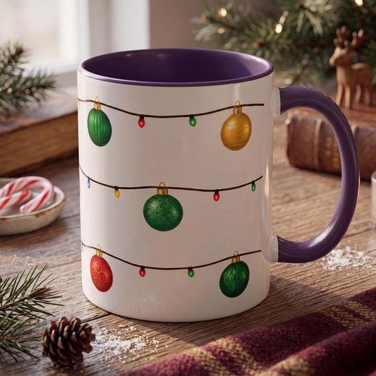 Christmas Ornaments Mug, Holiday Lights Coffee Mug, Ornament String Mug, Cute Christmas Cup, Festive Winter Mug, Simple Christmas Gift