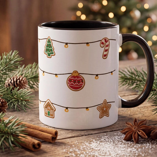 Christmas Cookie Mug, Gingerbread Coffee Mug, Holiday Cookie Lights Mug, Cute Christmas Cup, Festive Winter Mug, Simple Christmas Gift
