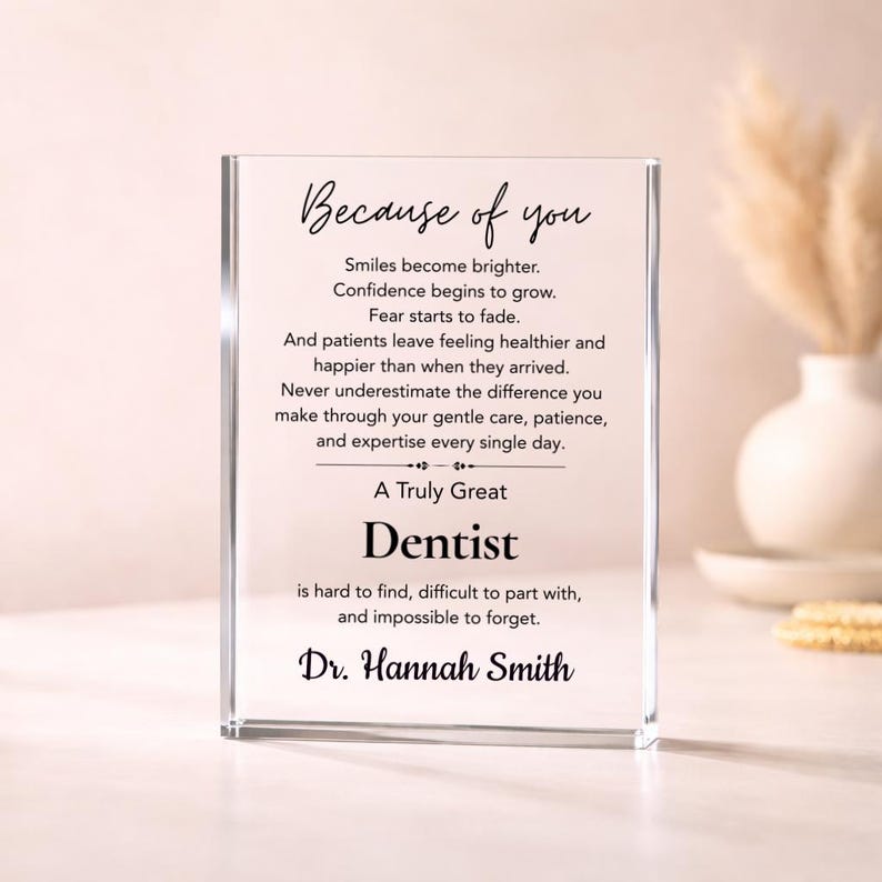 Dentist Gift Acrylic Plaque, Personalized Dentist Appreciation Gift, Graduation Gift, Dental Office Desk Decor, Thank You Gift for Coworker