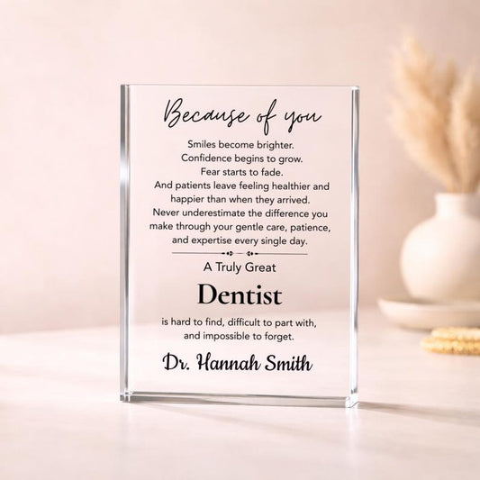 Dentist Gift Acrylic Plaque, Personalized Dentist Appreciation Gift, Graduation Gift, Dental Office Desk Decor, Thank You Gift for Coworker