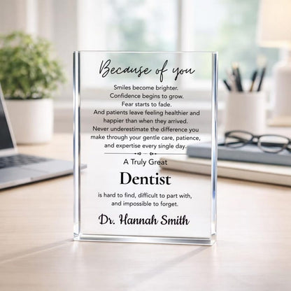 Dentist Gift Acrylic Plaque, Personalized Dentist Appreciation Gift, Graduation Gift, Dental Office Desk Decor, Thank You Gift for Coworker