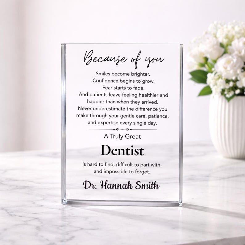 Dentist Gift Acrylic Plaque, Personalized Dentist Appreciation Gift, Graduation Gift, Dental Office Desk Decor, Thank You Gift for Coworker