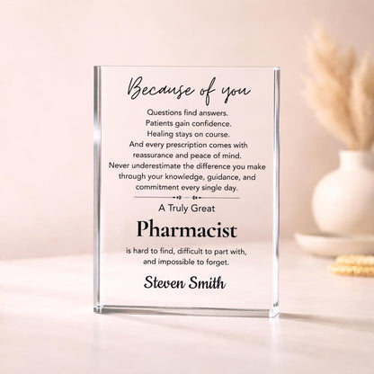 Pharmacist Gift Acrylic Plaque, Personalized Pharmacy Appreciation Gift, Pharm D Graduation Gift, Retirement Gift, Thank You Coworker Gift