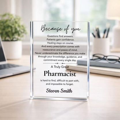 Pharmacist Gift Acrylic Plaque, Personalized Pharmacy Appreciation Gift, Pharm D Graduation Gift, Retirement Gift, Thank You Coworker Gift