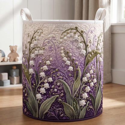 Lily Of The Valley Quilted Laundry Basket: Botanical Floral Storage Bin, Garden Flower Fabric Hamper