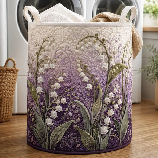Lily Of The Valley Quilted Laundry Basket: Botanical Floral Storage Bin, Garden Flower Fabric Hamper