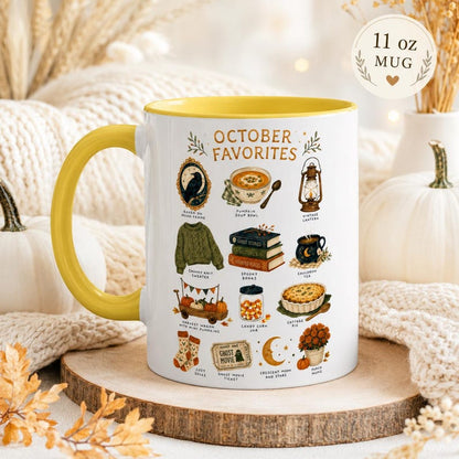 October Favorites Mug, Autumn Vibes Coffee Cup, Spooky Season Bookish Mug (11oz or 15oz)