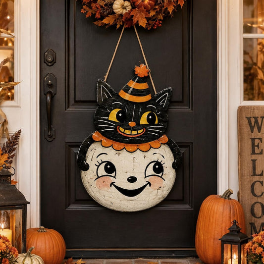 Retro Halloween Wood Sign, Vintage Pumpkins Cats & Ghosts Decor, Spooky Halloween Wall Art, Fall Porch Sign, Halloween Home Decor