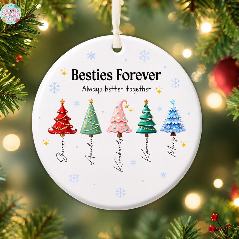 Custom Besties Name Glass Ornament 2026, Personalized Best Friends Christmas Tree Keepsake, Sisters Christmas Gift, BFF Gift