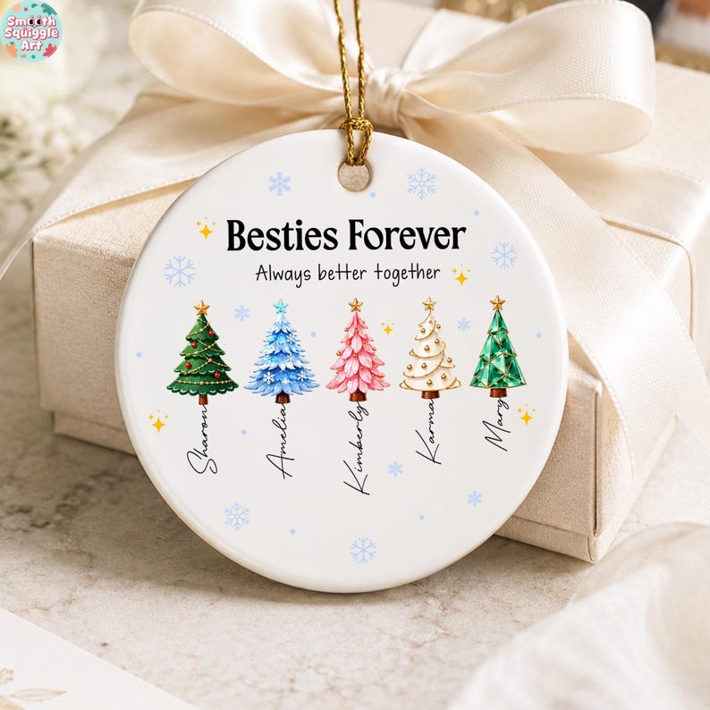 Custom Besties Name Glass Ornament 2026, Personalized Best Friends Christmas Tree Keepsake, Sisters Christmas Gift, BFF Gift