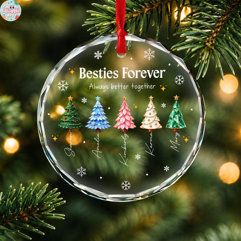 Custom Besties Name Glass Ornament 2026, Personalized Best Friends Christmas Tree Keepsake, Sisters Christmas Gift, BFF Gift