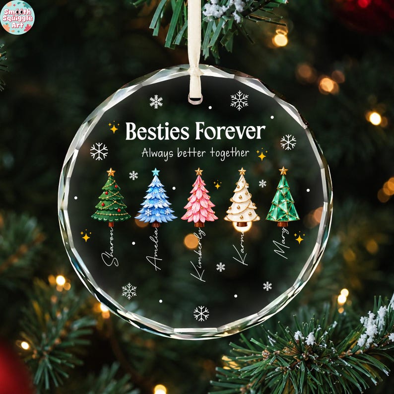 Custom Besties Name Glass Ornament 2026, Personalized Best Friends Christmas Tree Keepsake, Sisters Christmas Gift, BFF Gift