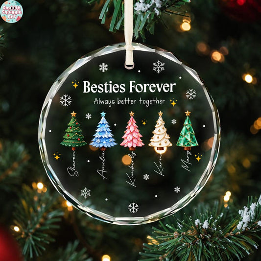 Custom Besties Name Glass Ornament 2026, Personalized Best Friends Christmas Tree Keepsake, Sisters Christmas Gift, BFF Gift