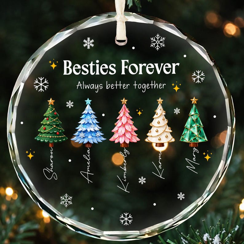 Custom Besties Name Glass Ornament 2026, Personalized Best Friends Christmas Tree Keepsake, Sisters Christmas Gift, BFF Gift