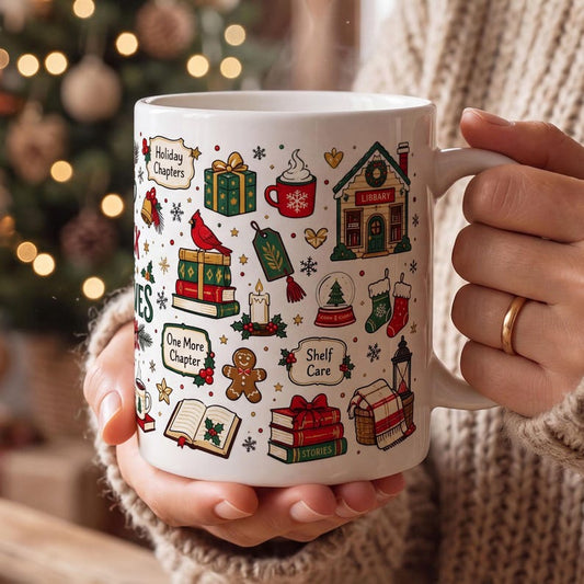 Deck the Shelves Mug, Funny Book Lover Christmas Mug, Bookworm Holiday Gift, Cozy Library Coffee Mug, Christmas Reading Mug, Bookish Gift