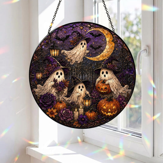 Boo Ghost Suncatcher, Gothic Halloween Window Hanging, Spooky Ghost Decor, Stained Glass Style Ornament, Witchy Halloween Decoration