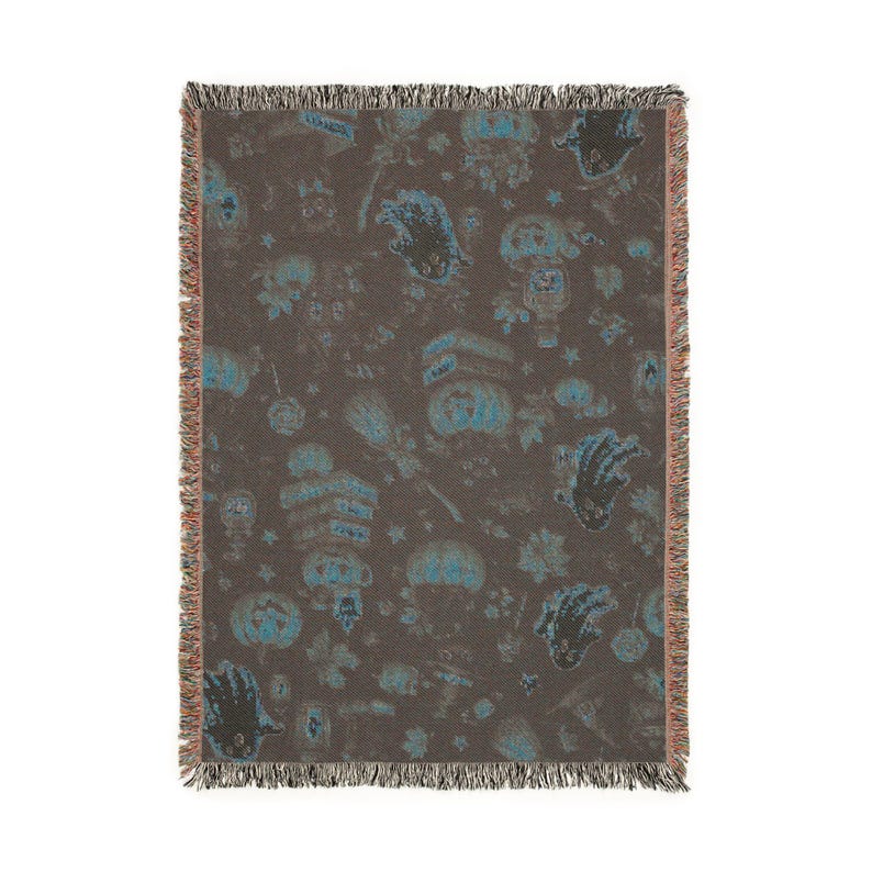 Halloween Woven Blanket Gothic Autumn Throw Cozy Fall Blanket Black Cat Ghost Pumpkin Decor Witchy Home Gift