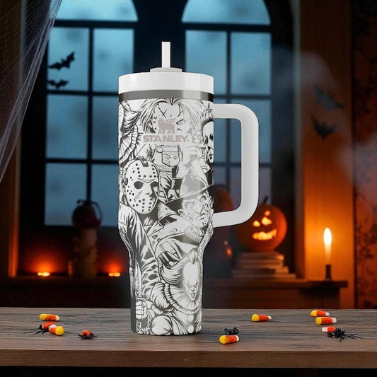 Horror Icons Stanley Tumbler – Engraved Halloween Cup – Custom Gift – 14oz 20oz 30oz 40oz