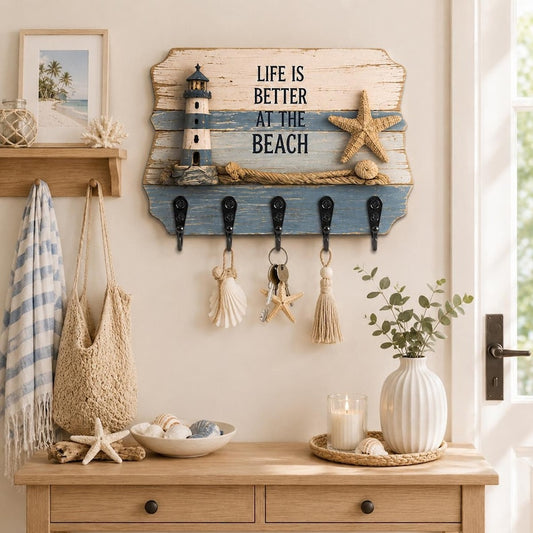 Coastal Key Holder, Lighthouse Wall Decor, Beach House Entryway, Nautical Home Gift