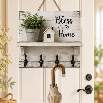 Farmhouse Key Holder, Bless This Home Wall Decor, Rustic Entryway Organizer, Housewarming Gift