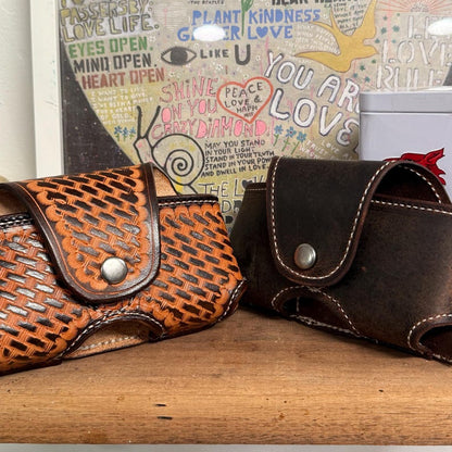 Leather Horizontal Phone Holster for Belt,  Handmade Full Grain Case, Made in USA