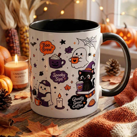 Ghost Coffee Club Mug, Halloween Coffee Mug, Cute Ghost Mug, Spooky Coffee Lover Gift, Fall Mug, Black Cat Mug, Boo Brew Cup