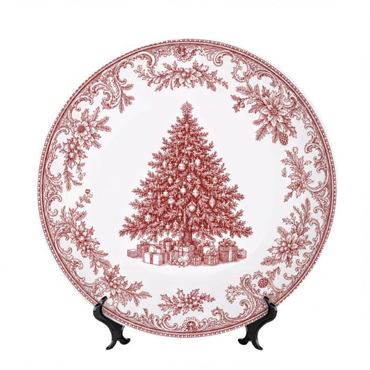 Festive Elegant & Chic Decorative Plate with Red Christmas Tree Design - Home Decor and Holiday Gift