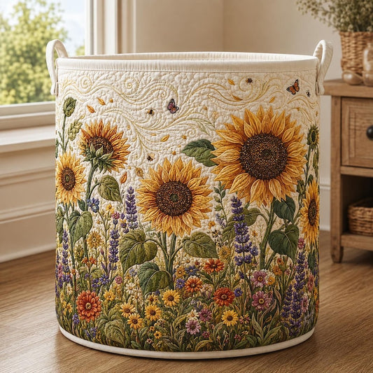 Sunflower Quilted Laundry Basket: Floral Lover Fabric Hamper, Gift For Grandma