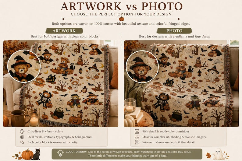Halloween Teddy Bear Woven Blanket | Cozy Vintage Halloween Throw | Cute Fall Blanket | Cottagecore Halloween Decor | Bear Lovers Gift