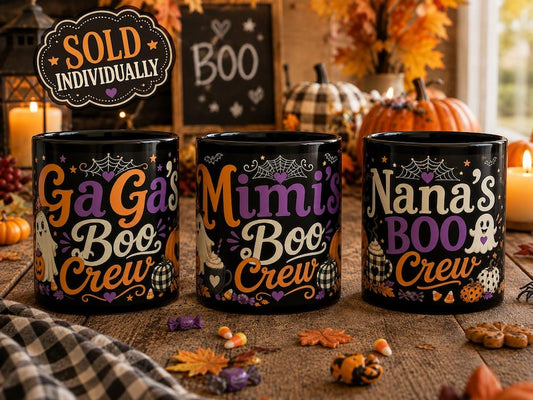 Halloween Boo Crew Mug for Grandma| Halloween Pumpkin Ghosts Spiderwebs