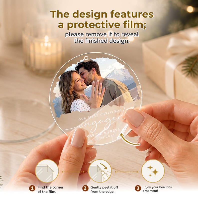 Personalized First Christmas Engaged Ornament, Engagement Photo Keepsake 2026, Bride and Groom Gift