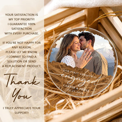Personalized First Christmas Engaged Ornament, Engagement Photo Keepsake 2026, Bride and Groom Gift