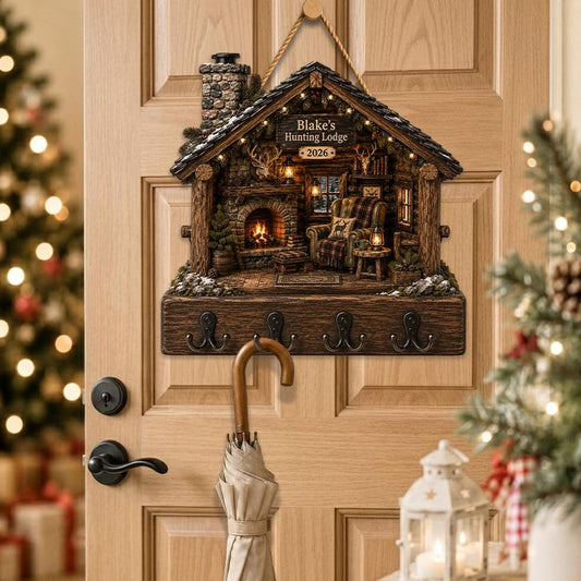 Rustic Hunting Lodge Key Holder, Mountain Cabin Wall Decor, Wood Key Rack
