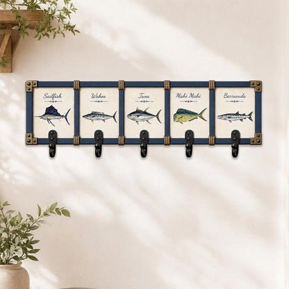 Deep Sea Game Fish Wooden Key Holder: Saltwater Angler Wall Hanger Rack
