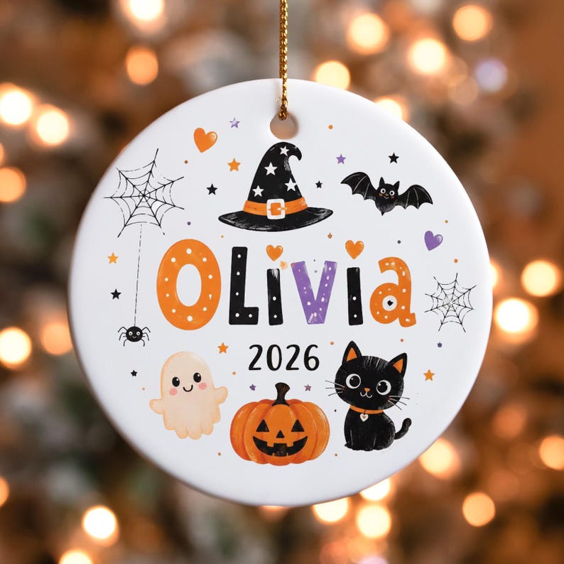 Personalized Kids Halloween Ornament 2026, Custom Name Spooky Cute Ceramic Keepsake, Toddler Halloween Gift