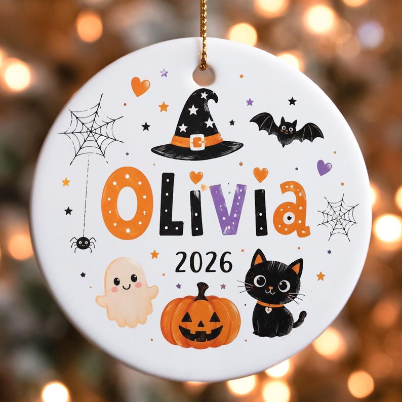 Personalized Kids Halloween Ornament 2026, Custom Name Spooky Cute Ceramic Keepsake, Toddler Halloween Gift