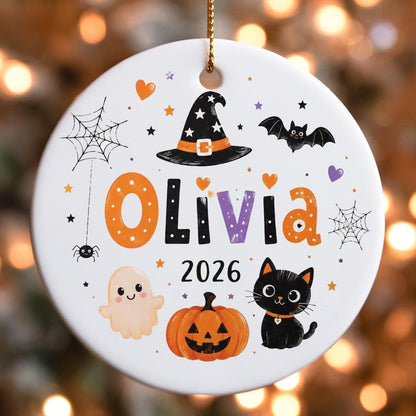 Personalized Kids Halloween Ornament 2026, Custom Name Spooky Cute Ceramic Keepsake, Toddler Halloween Gift