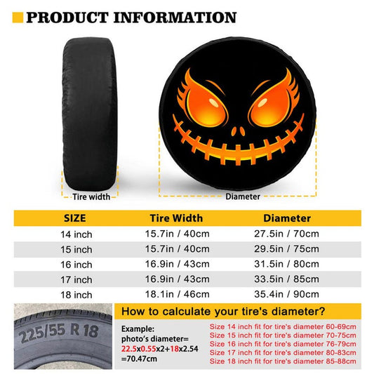 Spooky Halloween Face Spare Tire Cover, Glowing Jack-o-Lantern Wheel Protector (Optional Camera Hole)