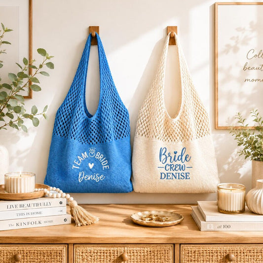Custom Embroidered Name Knitted Beach Bag, Personalized Beach Tote Bags, Bridesmaid Gifts, Women  Vacation  Bag, Bachelorette, Gift for Her