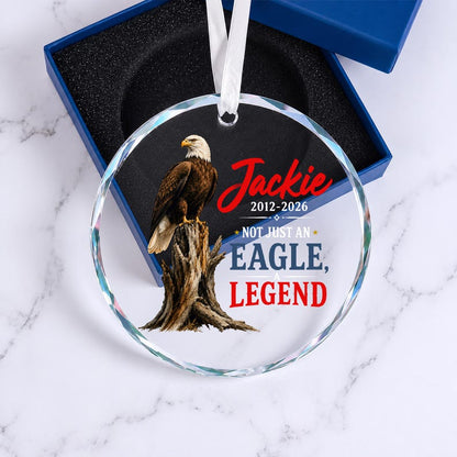 Jackie Bald Eagle Memorial Glass Ornament, Not Just an Eagle a Legend, Eagle Remembrance Keepsake, Fly High Memorial Gift, Eagle Lover Gift