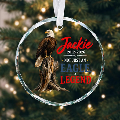 Jackie Bald Eagle Memorial Glass Ornament, Not Just an Eagle a Legend, Eagle Remembrance Keepsake, Fly High Memorial Gift, Eagle Lover Gift