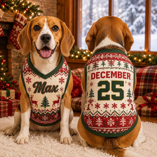 Personalized Christmas Dog Jersey, Custom Dog Shirt with Name and Number, Ugly Christmas Dog Sweater, Xmas Dog Outfit, Pet Christmas Clothes