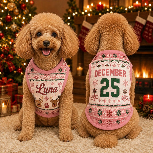 Personalized Christmas Dog Jersey, Custom Dog Shirt with Name & Number, Ugly Christmas Pet Sweater, Xmas Dog Outfit, Holiday Dog Gift