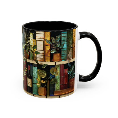 Personalized Book Lover Mug, Custom Name Stained Glass Library Coffee Cup, Reader Gift For Her, Bookworm Gift, Plant Lady Wine Book Mug