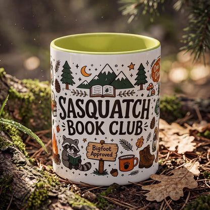 Sasquatch Book Club Mug, Bigfoot Coffee Mug, Funny Book Lover Gift, Reader Mug Gift, Cryptid Mug, Books and Campfires Mug, Forest Reads
