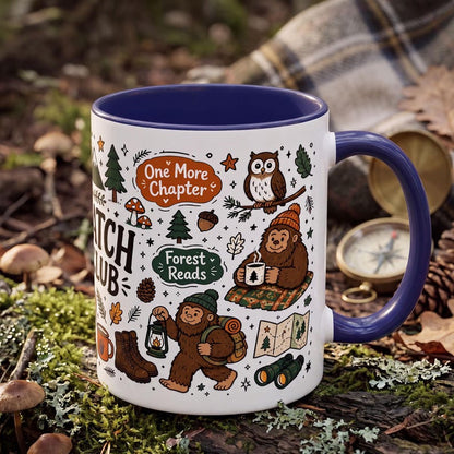 Sasquatch Book Club Mug, Bigfoot Coffee Mug, Funny Book Lover Gift, Reader Mug Gift, Cryptid Mug, Books and Campfires Mug, Forest Reads