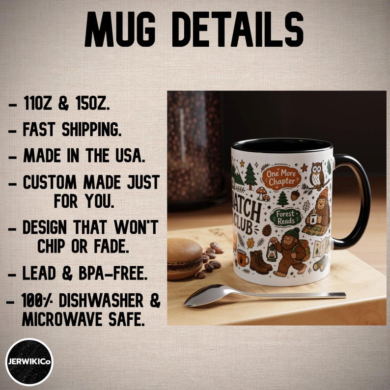 Sasquatch Book Club Mug, Bigfoot Coffee Mug, Funny Book Lover Gift, Reader Mug Gift, Cryptid Mug, Books and Campfires Mug, Forest Reads